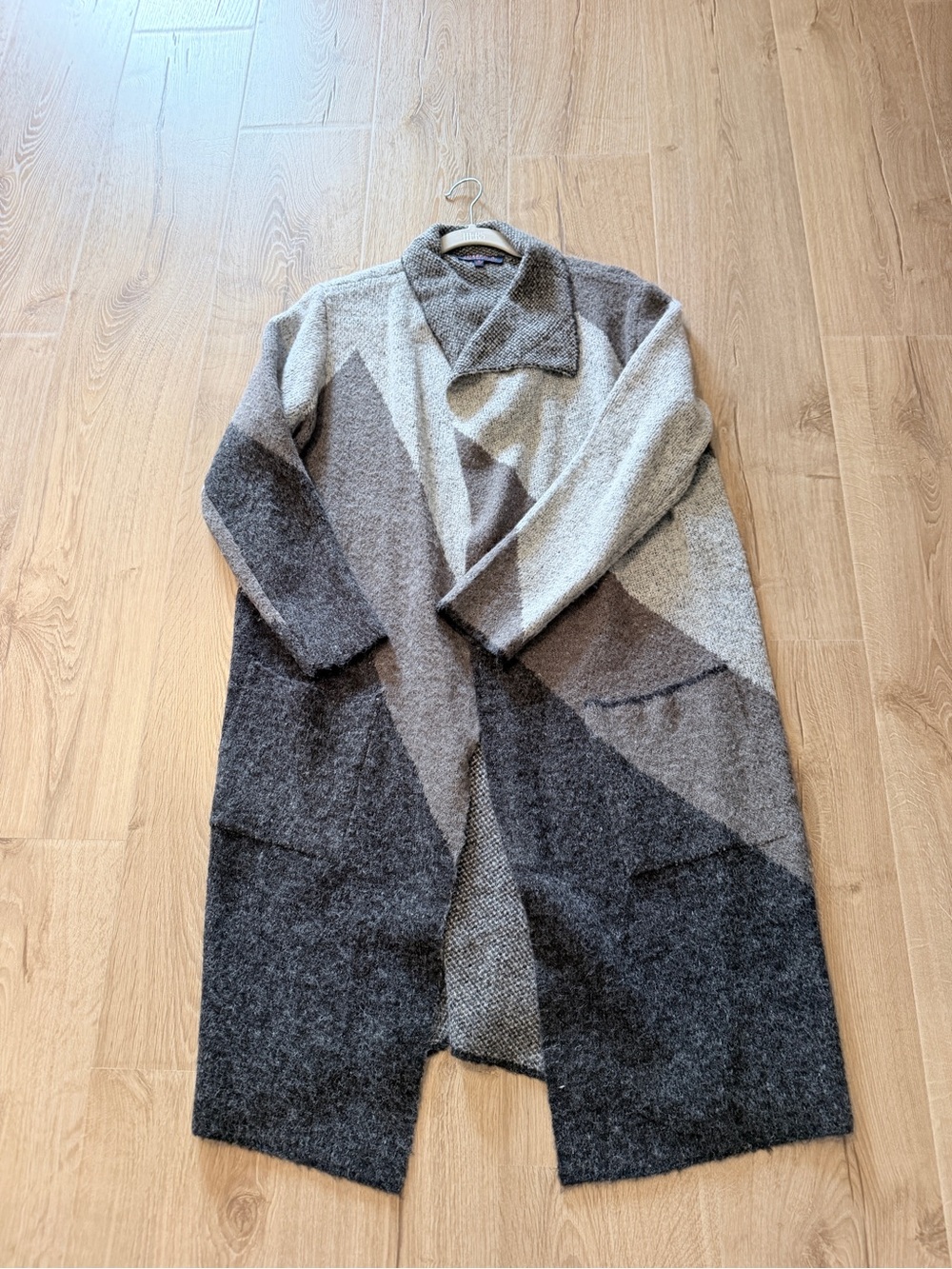 Nordstrom Long Geometric Colorblock Cardigan - Gray, Cream, Brown